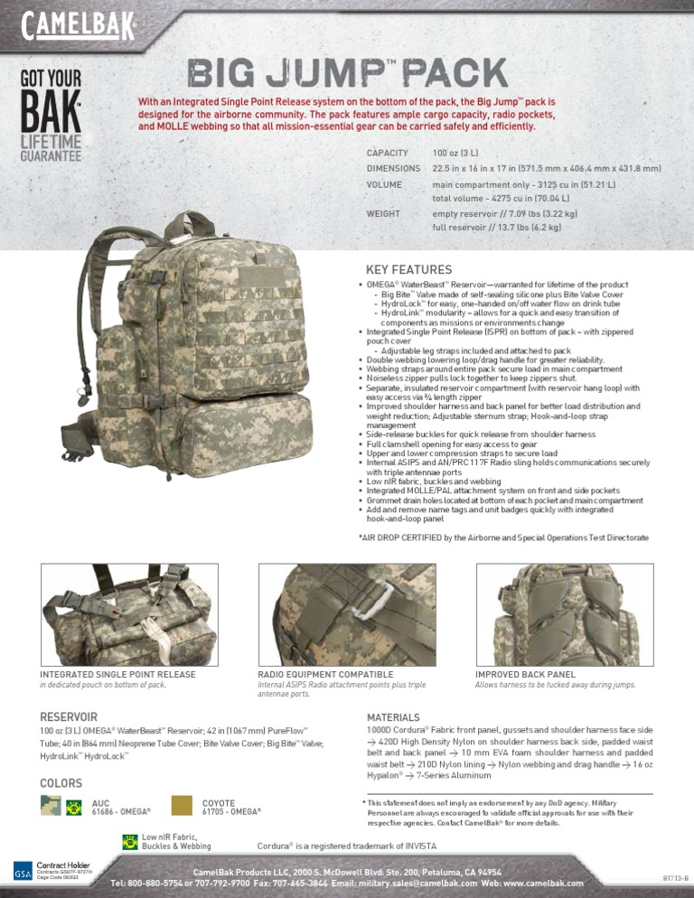 Camelbak Big Jump Pack Equipment Manufactured Goods Free 30day Trial Scribd