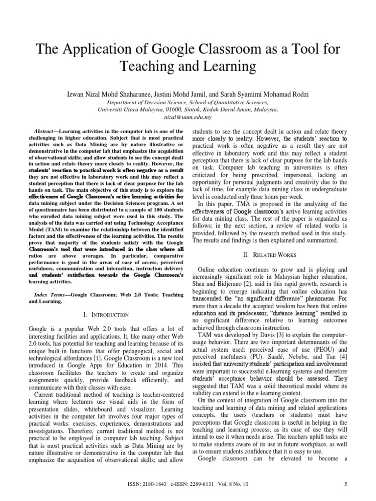 1357 3911 1 Pb The Application Of Google Classroom As A