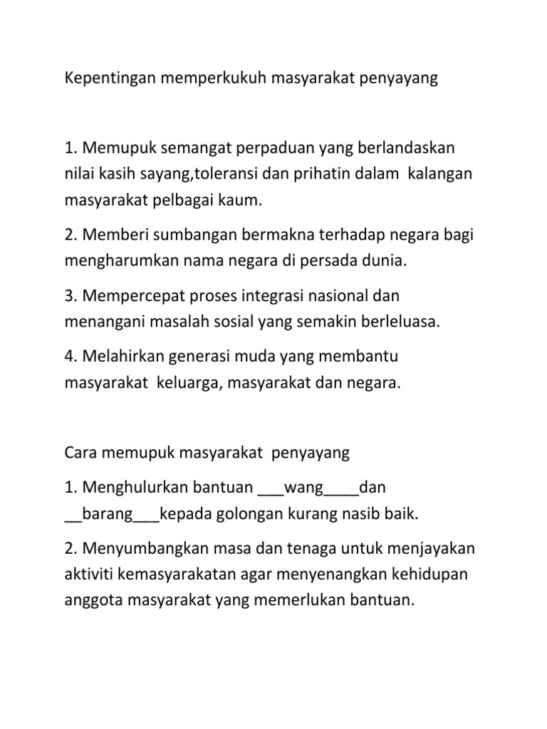 Kepentingan Memperkukuh Masyarakat Penyayang Pdf