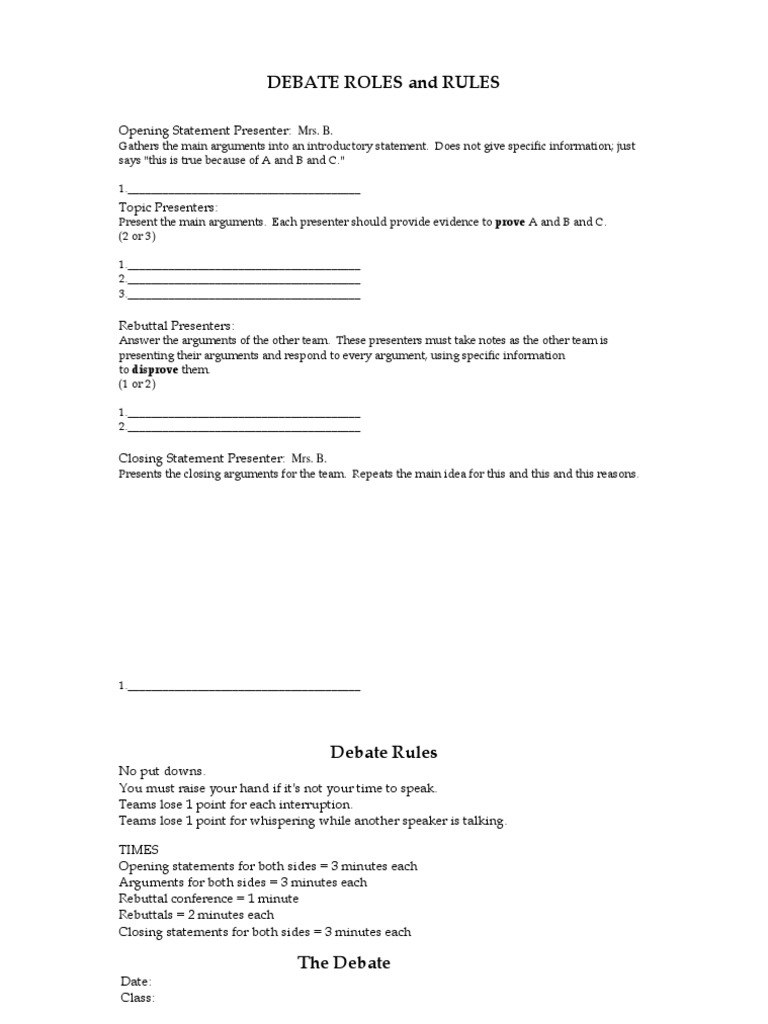 Debate Roles and Rules: Opening Statement Presenter | PDF