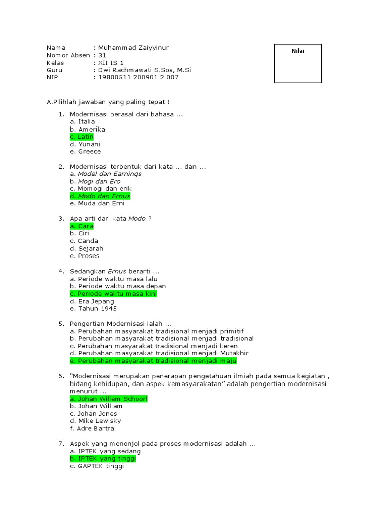Soal Pilgsn Materi Sejarah Kontemporer