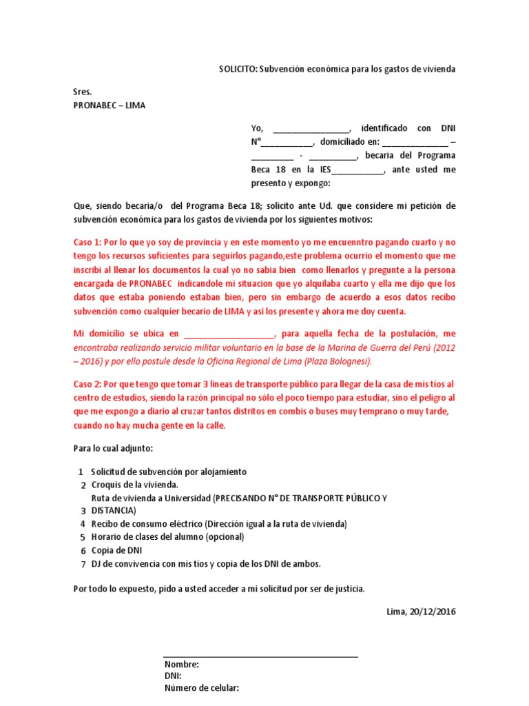 Modelo Solicitud Subvencion Vivienda Lima