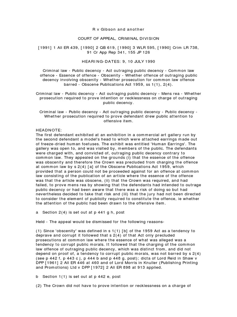 R V Gibson And Another Pdf Pdf Conspiracy Criminal Recklessness