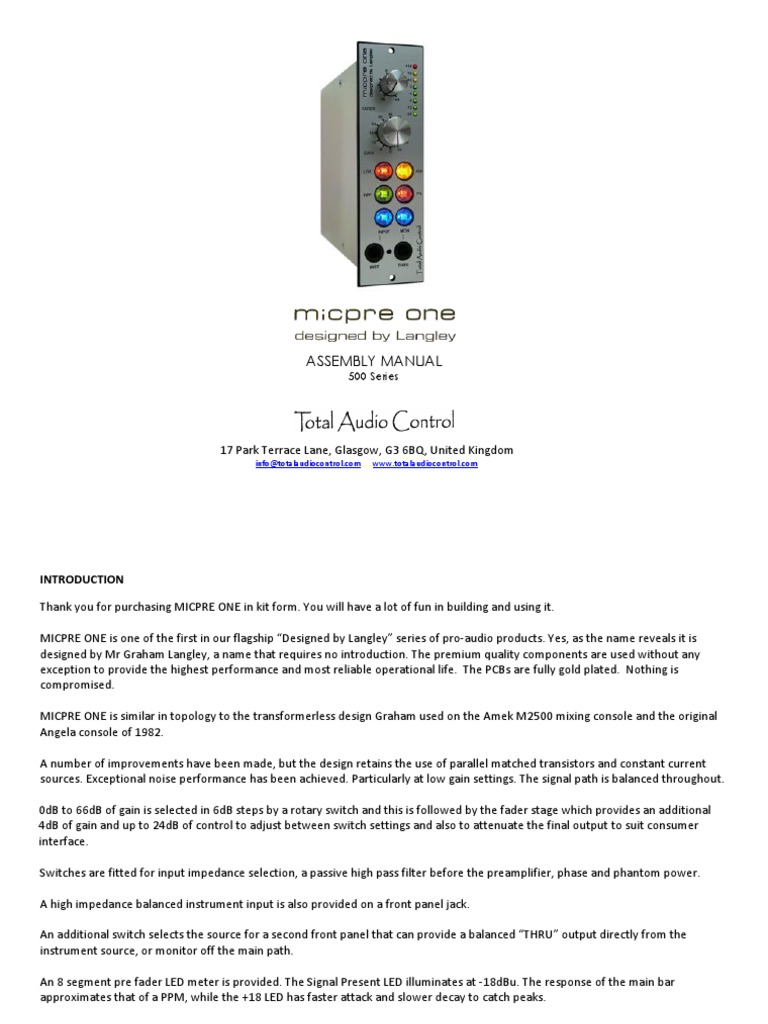 MICPRE ONE Assembly Manual Guide | PDF | Microphone | Electrical Impedance