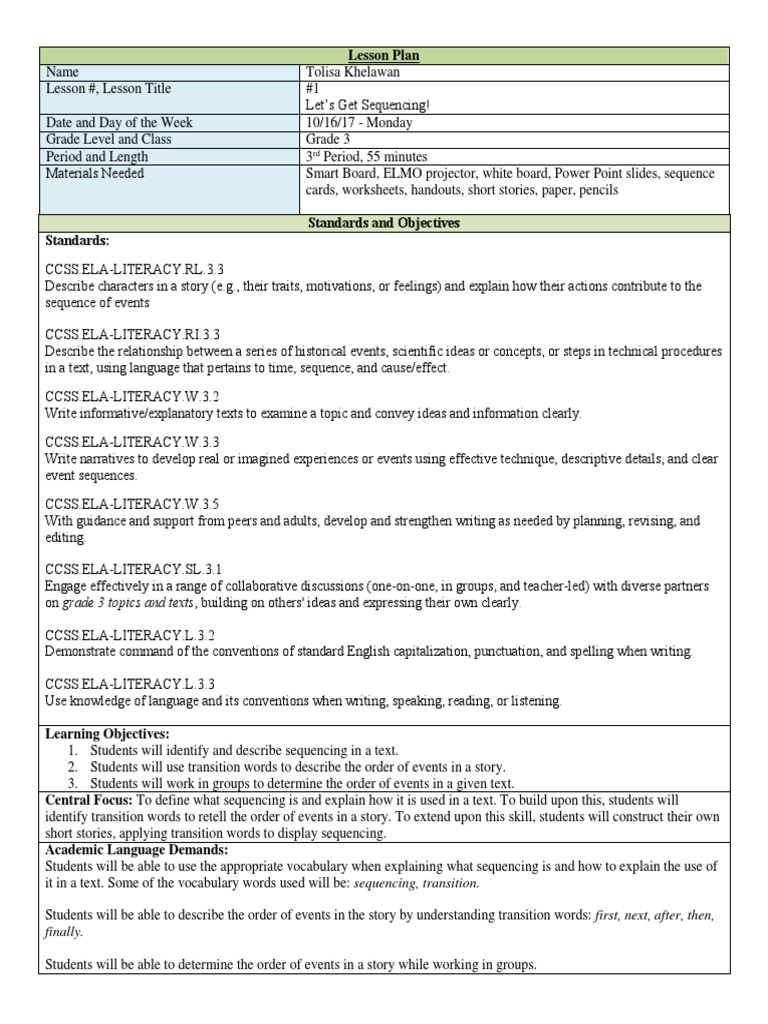 Sequencing Skills in 3rd Grade Reading | PDF | Reading Comprehension ...