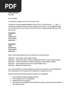 Cover Letter Schengen
