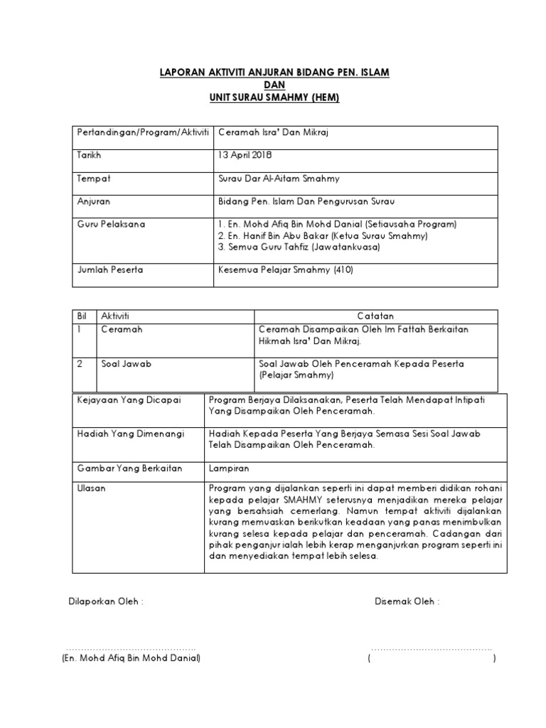 Template Laporan SMAHMY | PDF