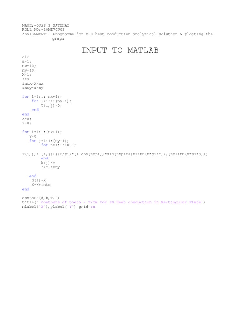 2D Heat Conduction MATLAB Program | PDF