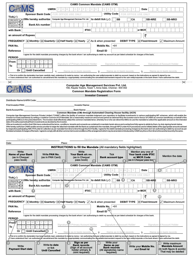 CAMS Common Mandate Registration Form | PDF | Debit Card | Cheque