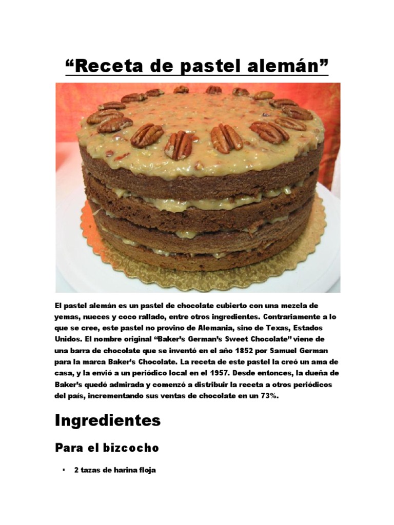 Receta de Pastel Alemán | PDF | Cocinando | Postres