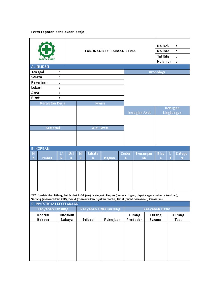 Form Laporan Kecelakaan Kerja