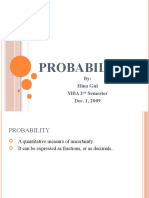 Probability: By: Hina Gul Mba 2 Semester Dec. 1, 2009
