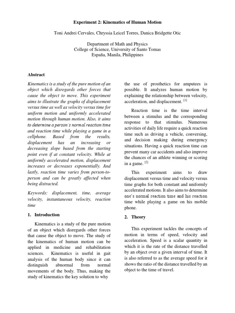 Kinematics of Human Motion Experiment | PDF | Velocity | Acceleration