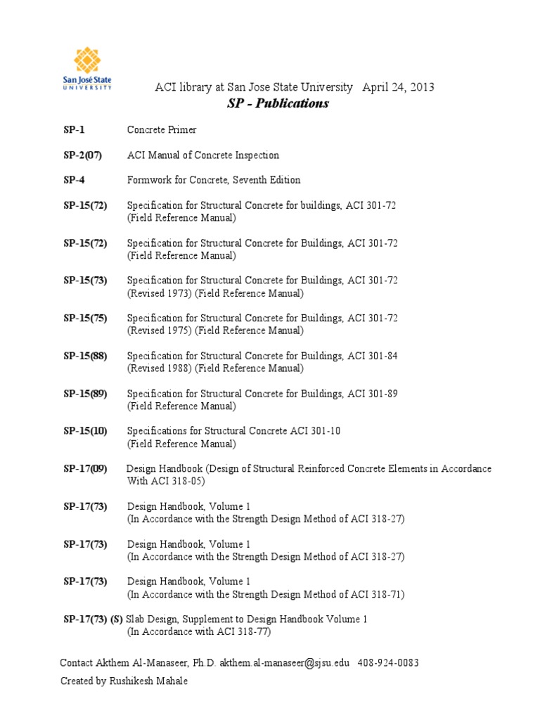 ACI Library Resources at SJSU | PDF | Prestressed Concrete | Fibre ...