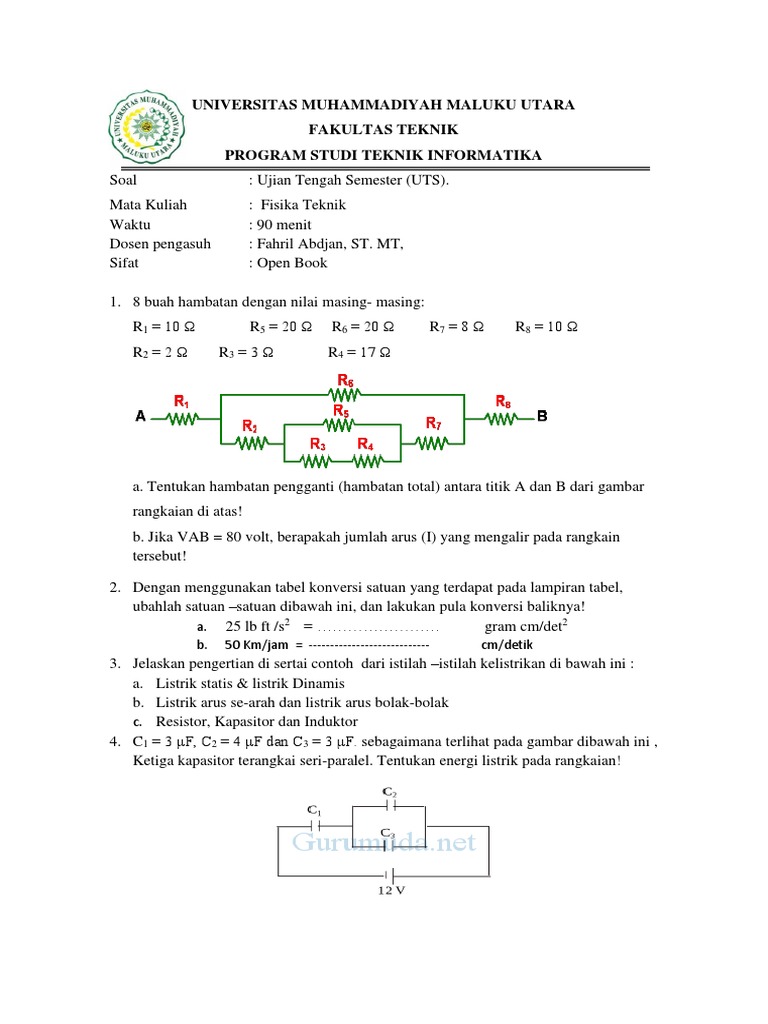 Soal Mid Test Fisika Teknik Informatika