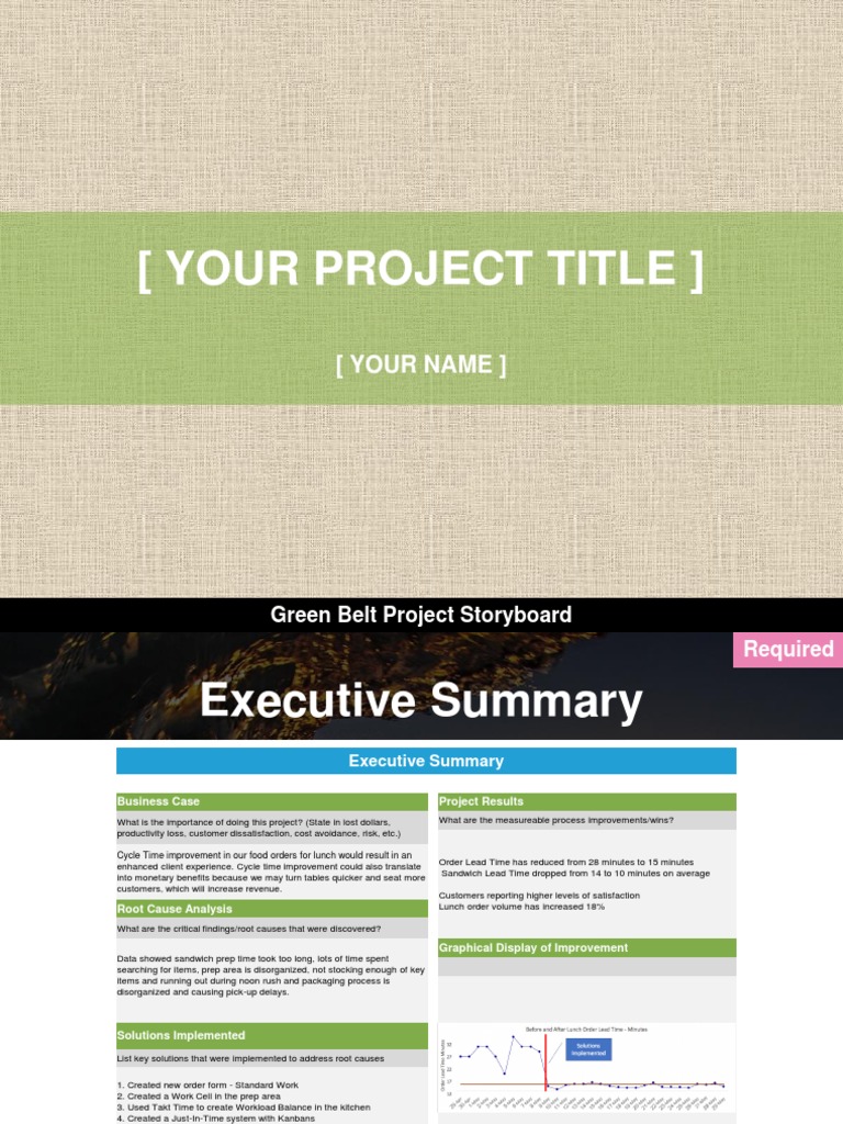 Green Belt Project Storyboard Template PDF Waiting Staff Hypothesis