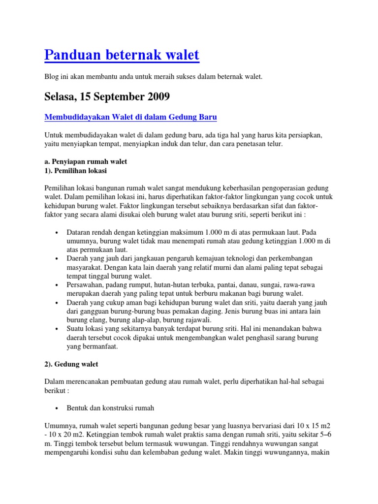 Panduan Beternak Walet