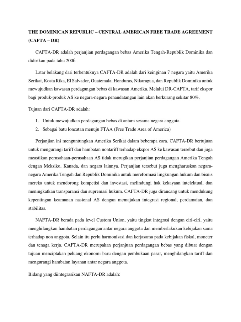 Tujuan dan Latar Belakang CAFTA-DR | PDF