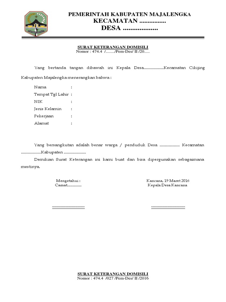Surat Keterangan Domisili