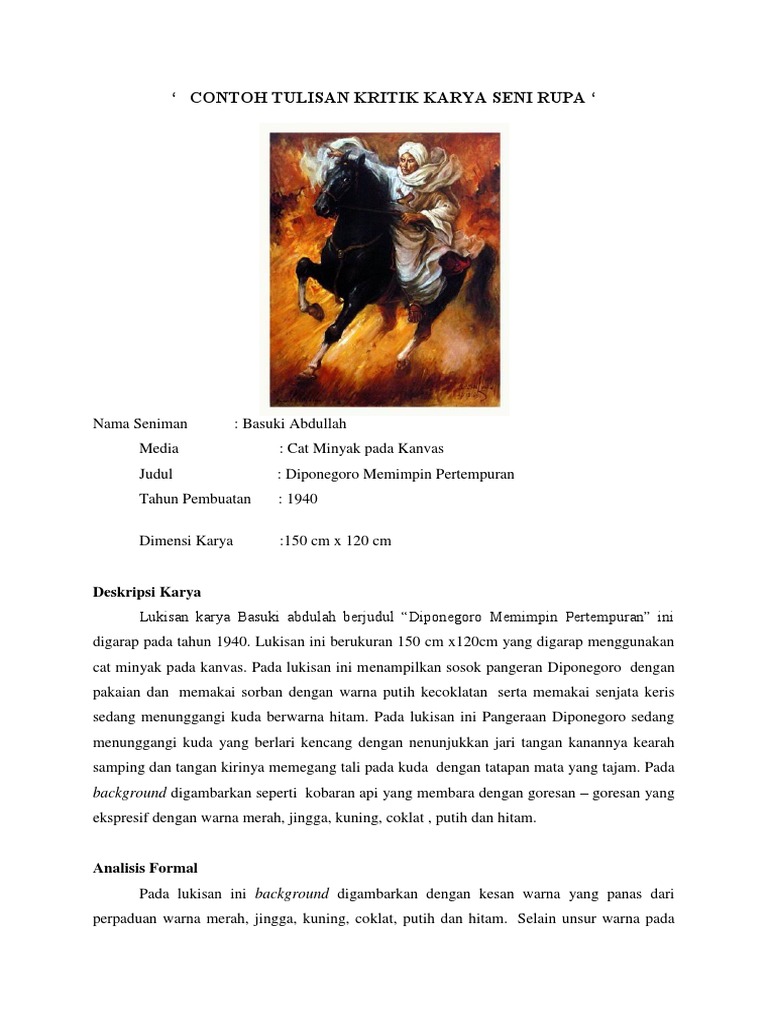 Contoh Tulisan Kritik Karya Seni Rupa