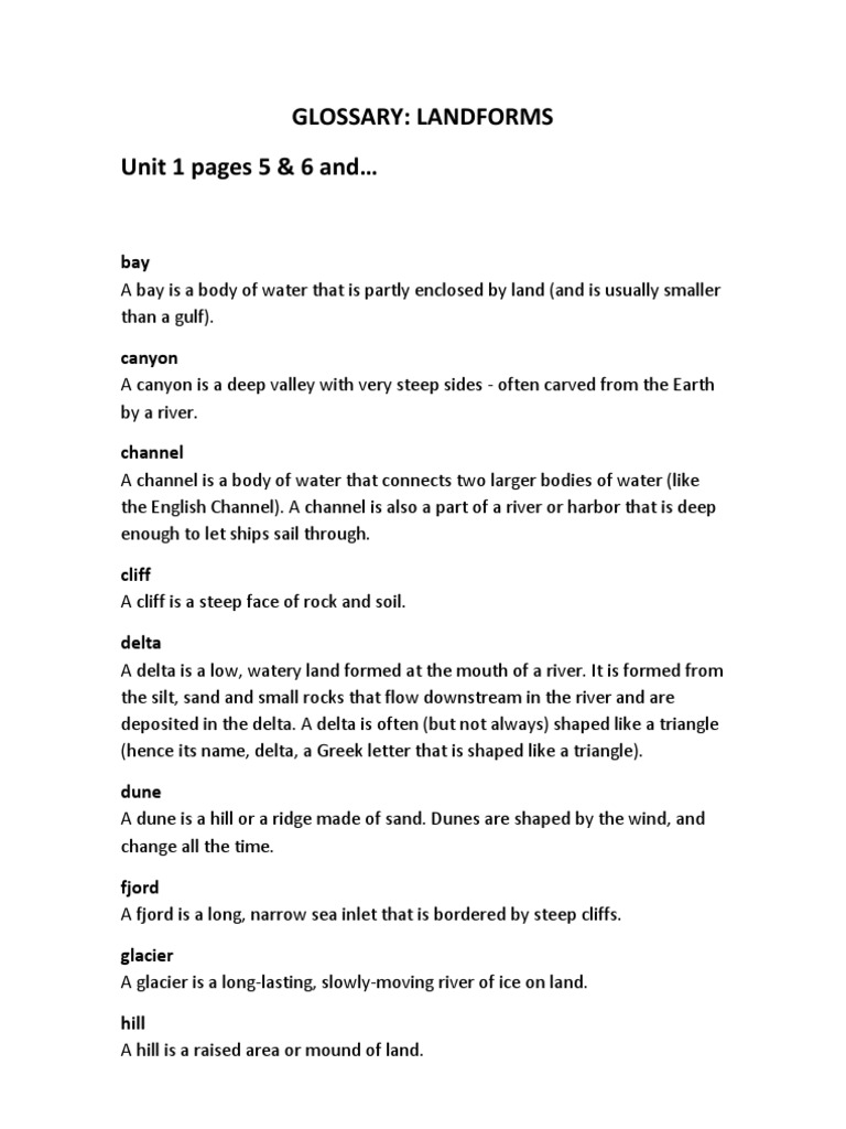 Glossary Of Landforms – Landforms Glossary | DBERDT