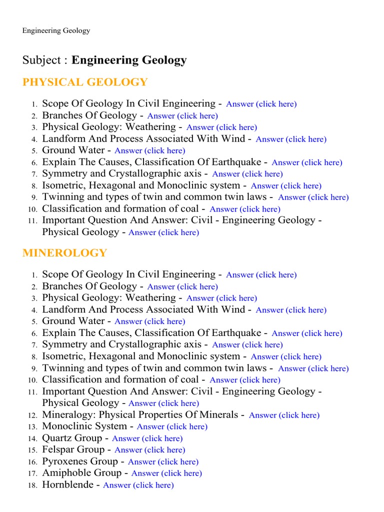 Engineering Geology Lecture Notes, Study Material and Important