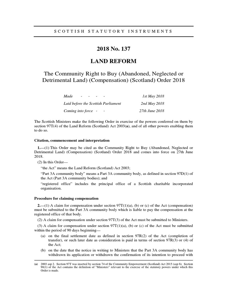 The Community Right To Buy (Abandoned, Neglected or Detrimental Land