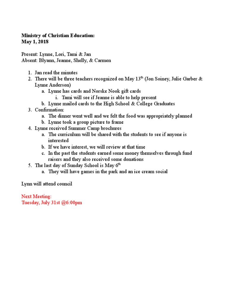 Ministry of Christian Education Meeting Notes | PDF | History ...