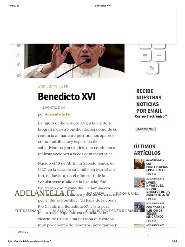 El legado de Benedicto XVI en la fe | PDF | Papa Benedicto Xvi ...