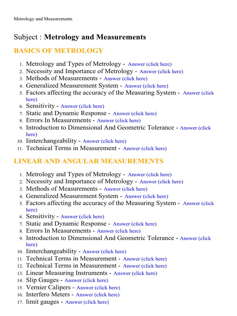 Metrology and Measurements Lecture Notes, Study Material and