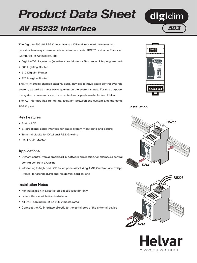 Digidim 503 AV RS232 Interface Data Sheet | PDF | Computer Networking ...