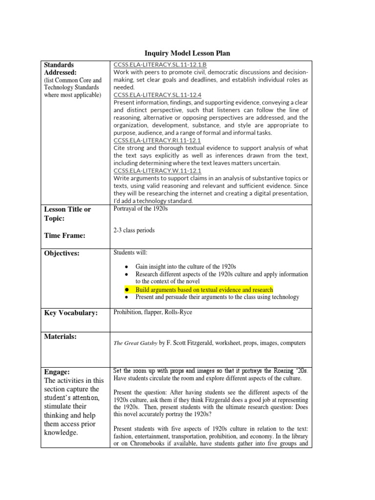 Bridget Inquiry Lesson Plan Draft | PDF | Argument | Inquiry