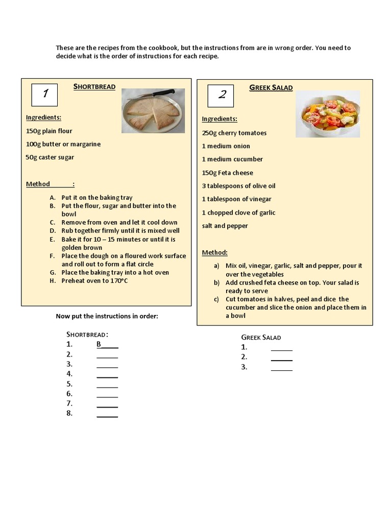 Recipe Instructions Order Challenge | PDF | Cuisine | Foods