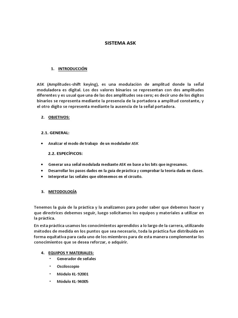 Modulacion ASK | PDF | Ingeniería en telecomunicaciones | Electrónica