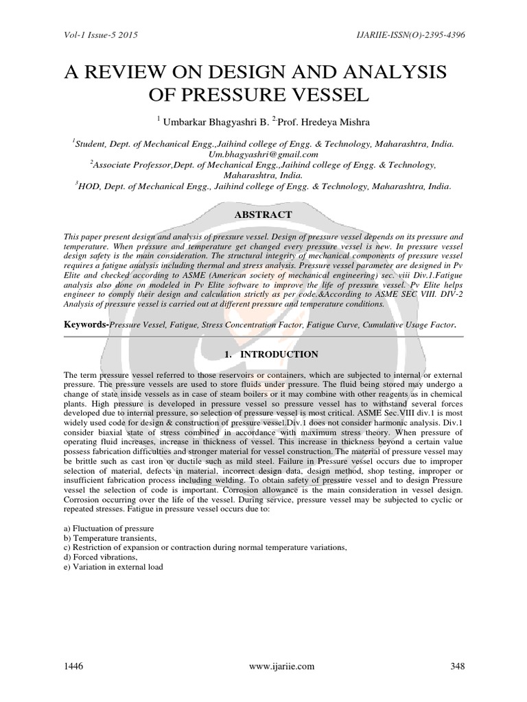 Design and Analysis of Pressure Vessels | PDF