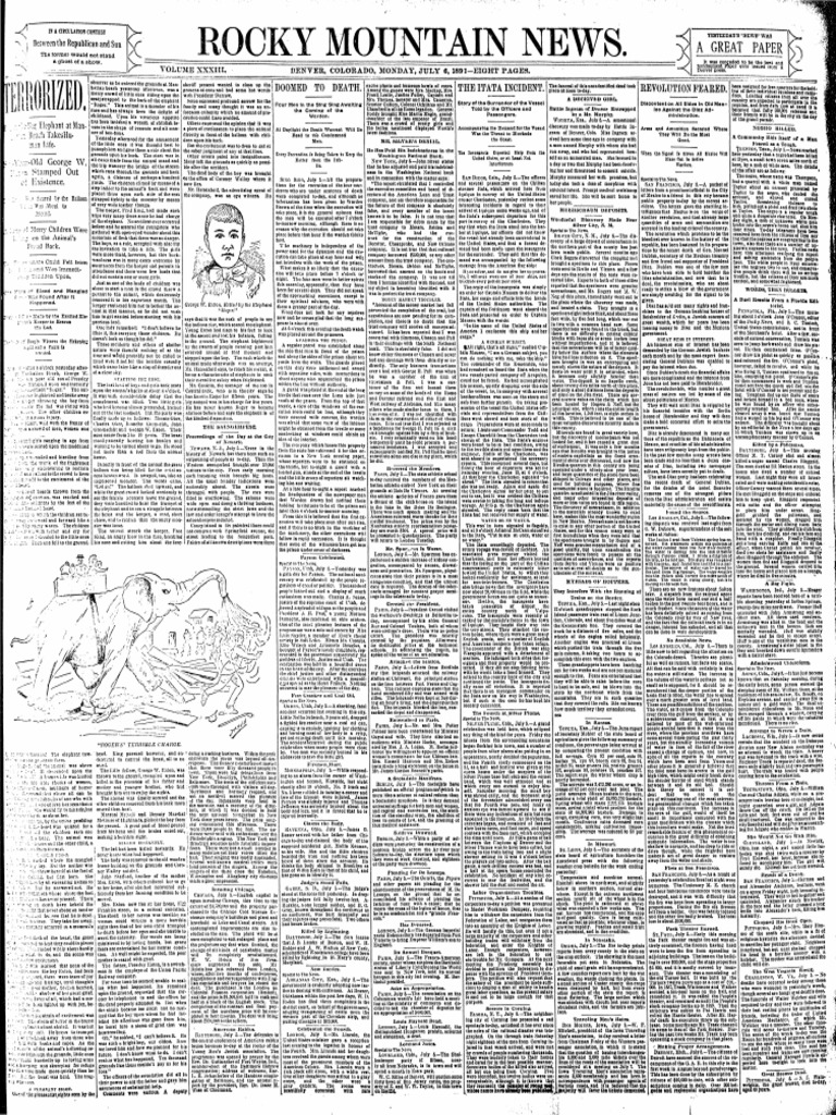 Rocky Mountain News Article From July 6 1891 PDF