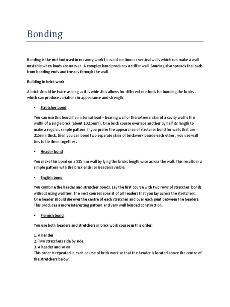 Types of Brick Bonding in Construction | PDF