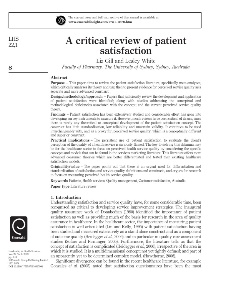 A 2bcritical 2breview 2bon 2bpatient 2bsatisfaction | PDF | Health Care ...