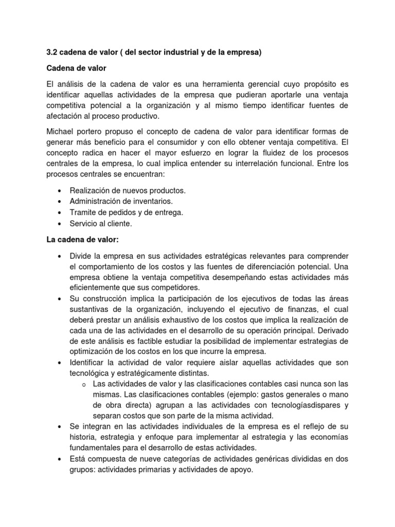 Análisis de la Cadena de Valor Industrial | PDF | Cadena de valor ...