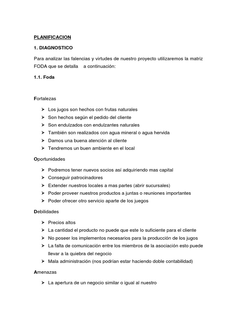 Análisis FODA para Emprendimiento de Jugos | PDF | Melaza | Azúcar