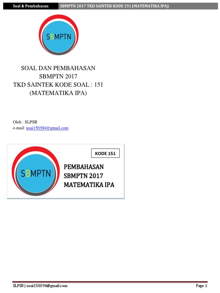 Sbmptn 2017 Matematika Ipa Kode 151
