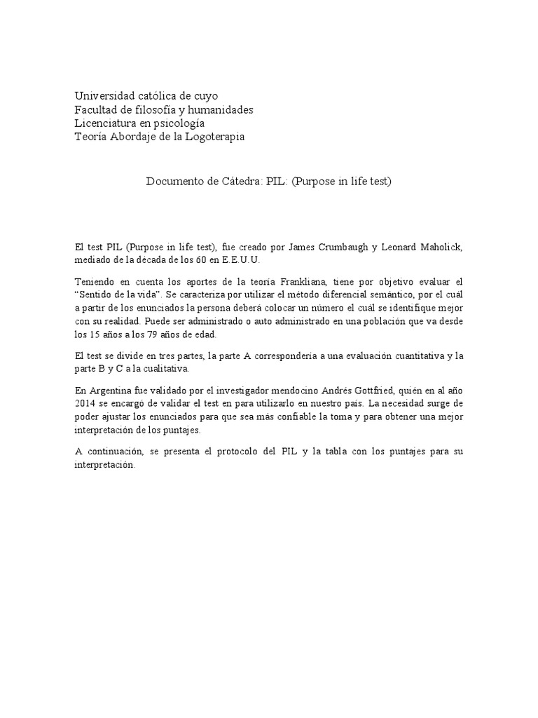 Pil Purpose in Life Test PDF