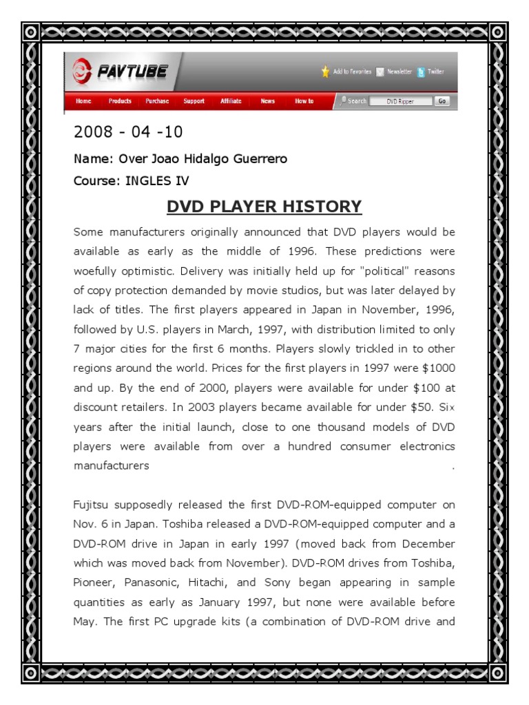 DVD Player History Name Over Joao Hidalgo Guerrero Course INGLES IV