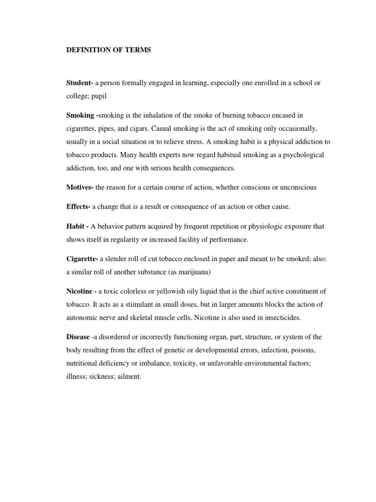 cigarette definition Smoking and Cigarette Definitions