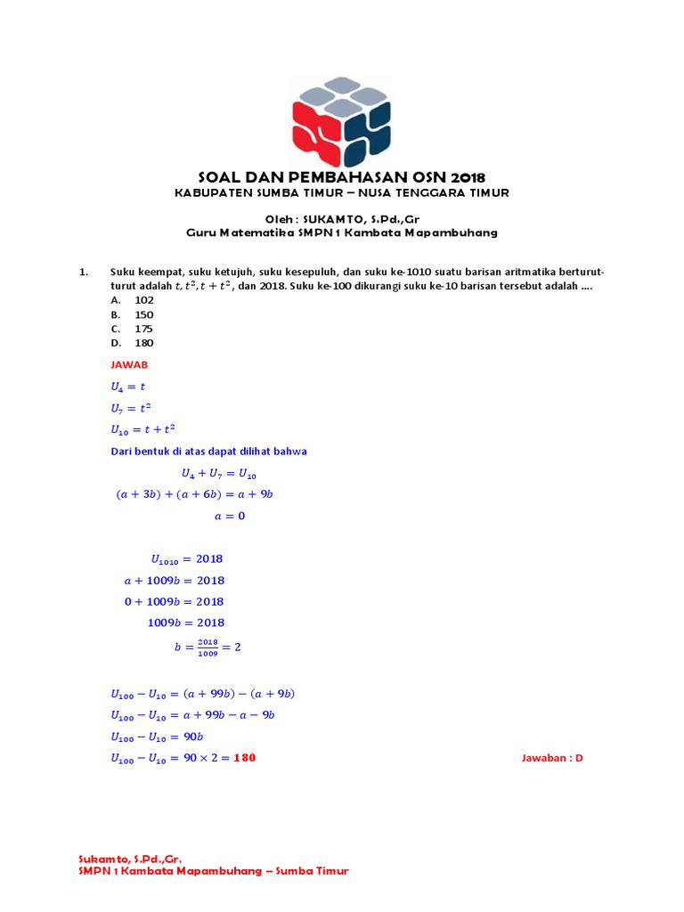 Soal Dan Pembahasan Osn 2018 Edit2 | PDF