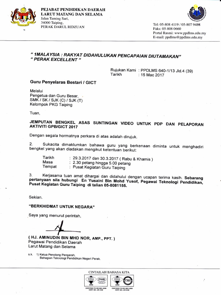 Surat Jemputan Bengkel Asas Suntingan Video Untuk Pdp Dan Pelaporan Aktiviti Gpb Gict