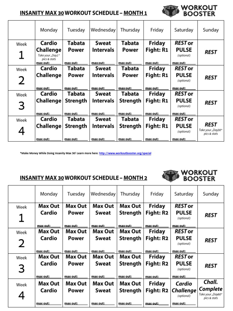 Insanity Workout Schedule Month 1
