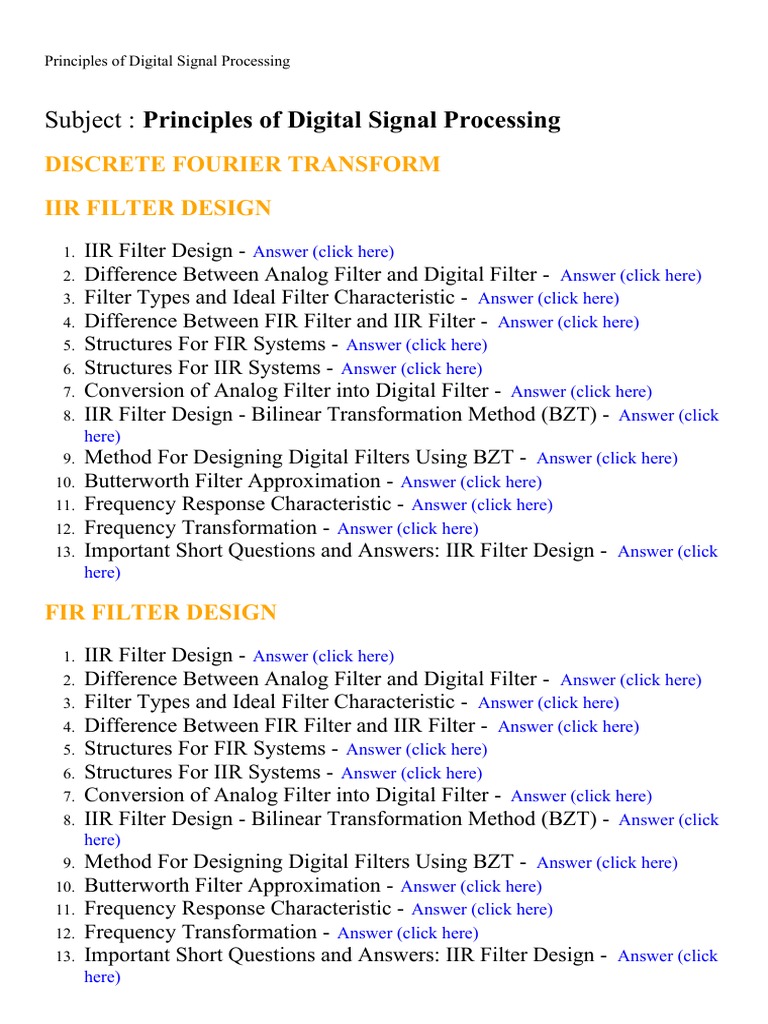 Principles of Digital Signal Processing Lecture Notes, Study Material
