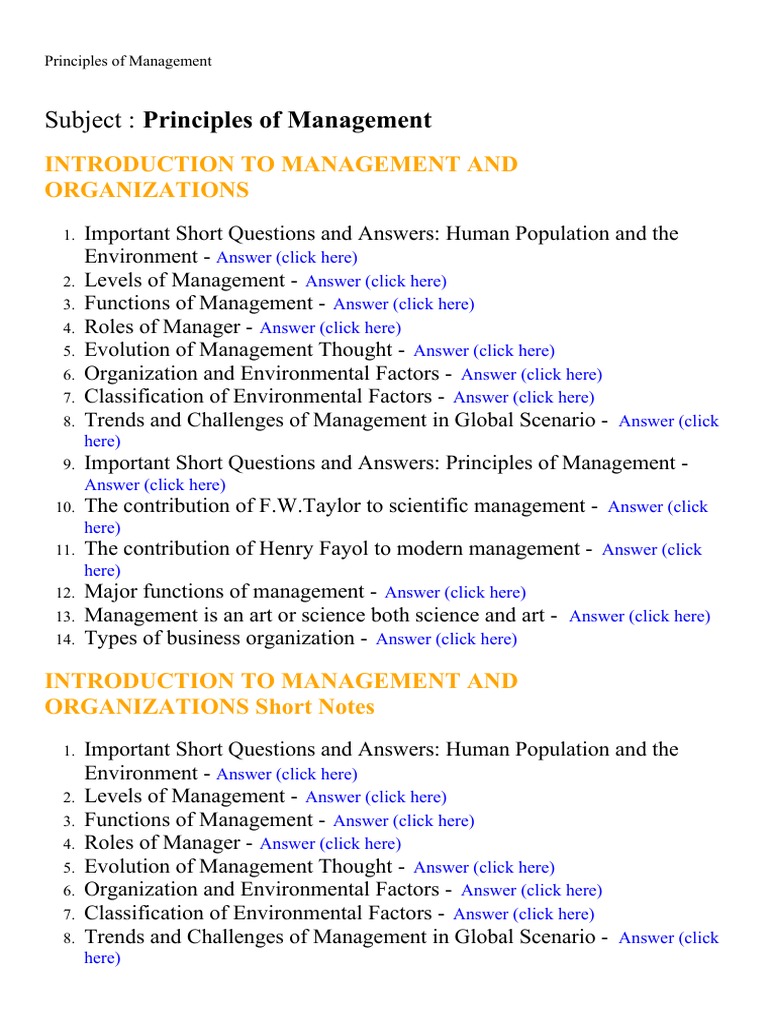 Principles of Management Lecture Notes, Study Material and Important