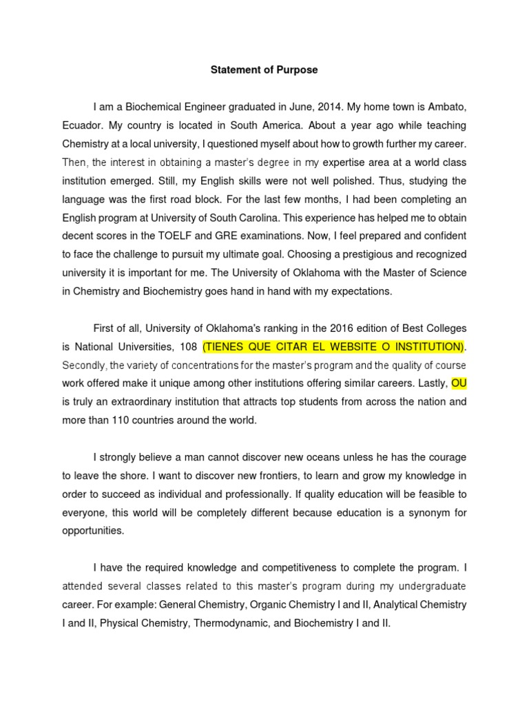 Statement of Purpose | PDF | Master's Degree | University